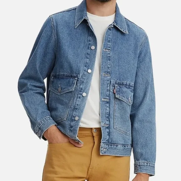 Levi's Light Blue Denim Jacket with Olive Green Shirt Layer - Picture 3 of 11